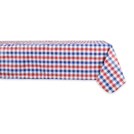 DII Summer Checker Vinyl Tabletop Collection Flannel Backed, Indoor/Outdoor Tablecloth, Rectangle, 60x84, Red, White, & Blue Check