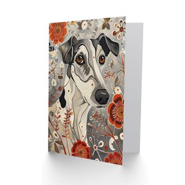 Artery8 Greeting Card Dog Lover Jack Russell Terrier Pet in Wildflowers Blank For Him Or Her Art Birthday Card