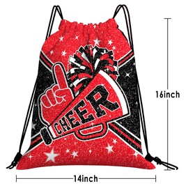 FORATIO Cheerleading Drawstring Bag Gift Set Including Drawstring Sackpack Stickers Lanyard Keychains Bracelets Hair Ties 6 Pcs(Red)