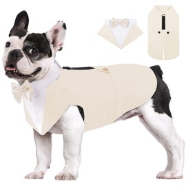 AOFITEE - Juego de traje formal para perro y bandana, traje de fiesta de boda para perros suaves, traje de moño para perros pequeños, traje de disfraz con cuello de pajarita desmontable para Navidad