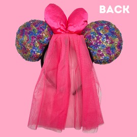 Needzo Sparkly Mouse Ears With Hot Pink Bow and Veil, Headband Accessory for Trip to Parks, Bachelorette Party, and Honeymoon, Bulk, (Pack of 10)