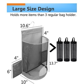 ALYER Hanging Mesh Grocery Bag Holder,Plastic Garbage Bag Dispenser Organizer with Hanger for Kitchen Cabinet Bathroom Laundry,Installation Free (Gray, 17.7" H * 10.6" W * 10" D)