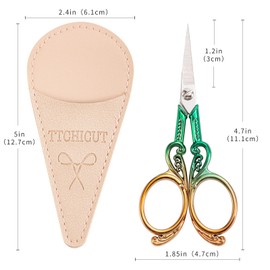 Small Precision Scissor, Small Embroidery Scissors with PU Leather Sheath Sewing Scissor Embroidery Crafting Threading Scissor for Needlework Craft Art Work Manual Handicraft DIY Tool (Gold Green)