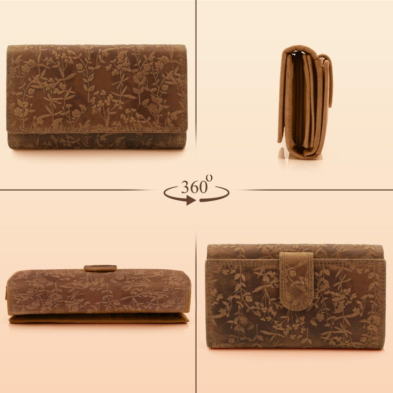 ekavale Women's Large Long Wallet with Press Stud and RFID