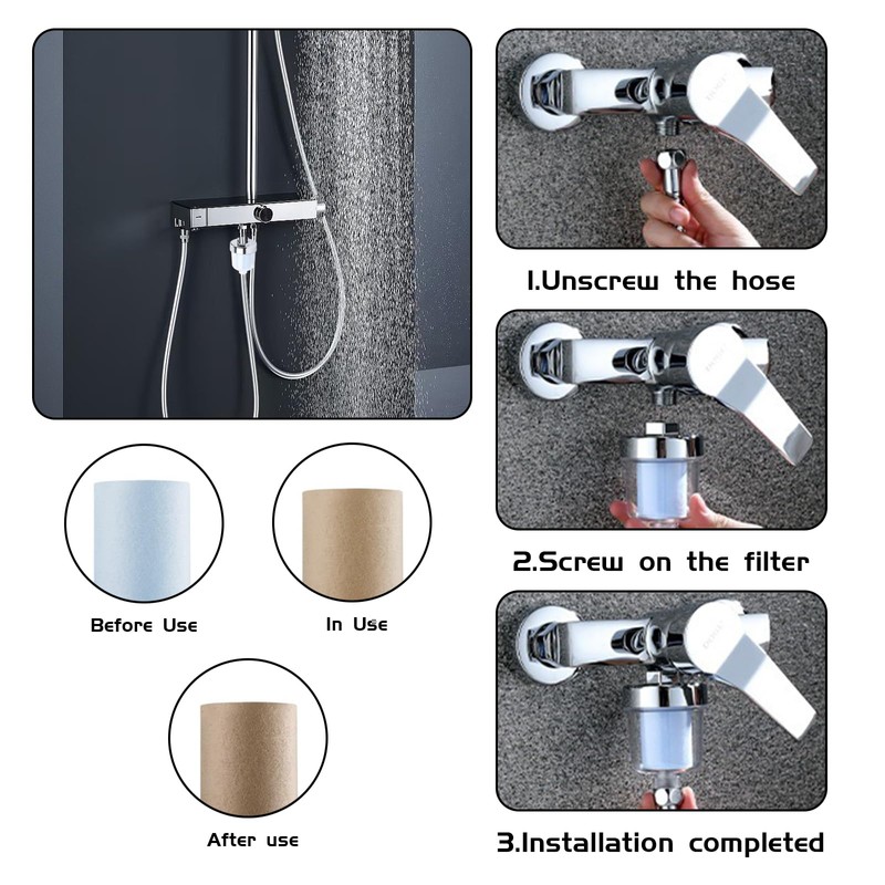 Shower Water Filter, Shower Filter with Two Interchangeable Filter Elements,