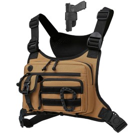 Chest Bag For Men and Women, Water Resistant Chest Bag Vest For Running, Hiking, EDC Chest Pack Rig For Sports and Workouts, Extra Holster Holding Most Pistols (Khaki)