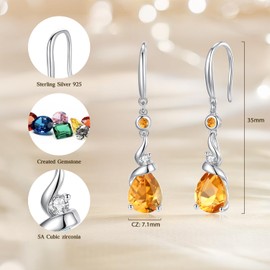 FANCIME Citrine Dangle Earrings with 925 Sterling Silver Pear Gemstone Pendent November Birthstone Earrings Fine Jewelry Gifts for Women