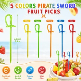 Wowagoga 3.35 Inch Plastic Sword Picks Food Toothpicks Fruit Fork Cocktail Sticks, Multicolor, 100 Count