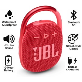 Universal JBL Clip 4 Portable Bluetooth Speaker Waterproof Wireless Rechargeable – Red