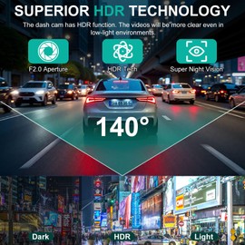 TeqHome Dash Cam Front and Rear, 720P FHD Dual Dash Cam Front Rear Car DVR Dash Camera with 4-inch HD Display, Car Dashcam Video Recorder with Night Vision,G-Sensor,Loop Recording,HDR Motion Detection