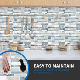 MOONFUN 10 Sheet Peel and Stick Backsplash Tiles, 12 X 12 Inch Sage Green Self Adhesive Tile Sticker for Backsplash Kitchen,Bathroom