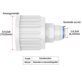 PAROAD 8 pieces I-Shape Quick Fitting, 3/4 Inch Female to 1/4 Inch Push Fit Quick Connector for Water Filter Hose, Reverse Osmosis, Water Installations (3/4 to 1/4 Inch (19.05 mm to 6.35 mm))