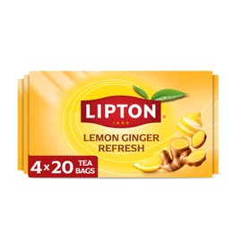 Lipton Lemon Ginger Tea Bags, Caffeine Free Tea, Refresh Fruit and Herbal Tea, Individually Wrapped, 80 Total tea Bags (20ct - Pack of 4)