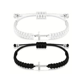 2024 Summer Versatile Woven Cross & Drawstring Design Bracelet, Fall Fashionable Adjustable Bracelet for Men & Women, Trendy Exquisite Jewelry for Party for Gift:_Black and White_one-size