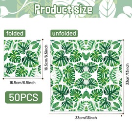Pack of 50, Tropical Jungle Leaf Napkins, Green Monstera Palm Leaf Design Disposable Paper Napkins for Hawaiian Luau Party, Safari Birthday, Beach Wedding, Summer Party Supplies, 13x13 Inches Unfolded