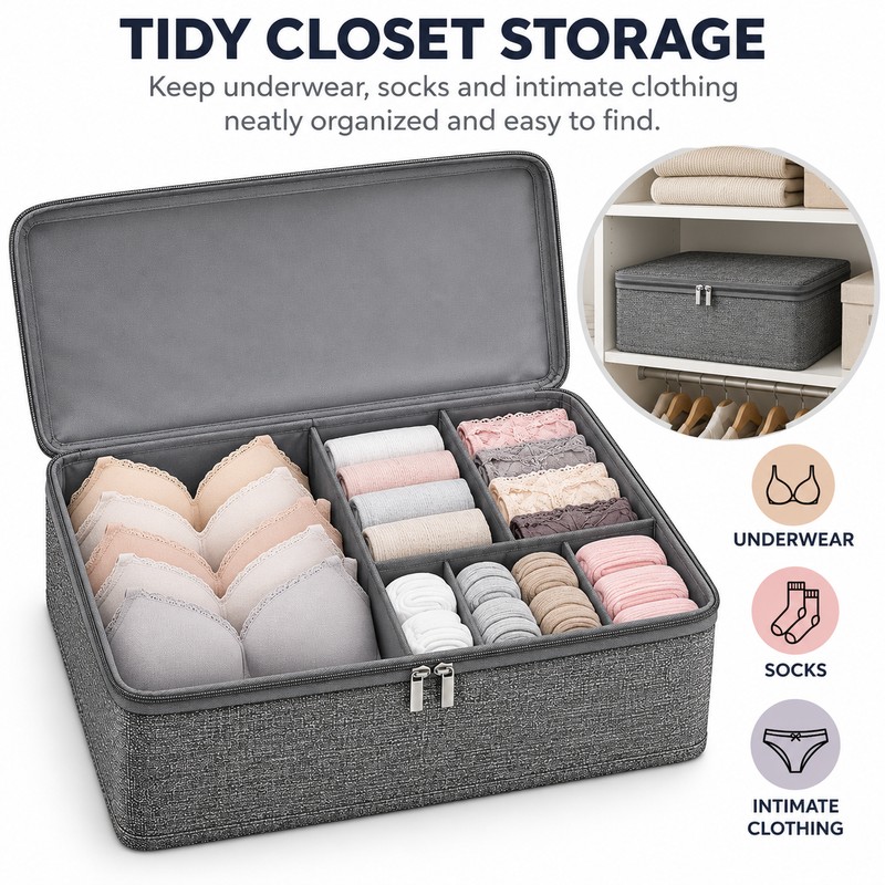 Large Capacity Foldable Clothes Storage Box with Lid, Polyester Closet