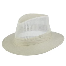 Dorfman Hat Co. Men's Garment Washed Twill Safari Hat with Mesh Sides (Medium, Putty)