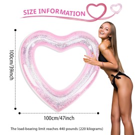 LUMOOM Adult Swimming Ring, Large Swimming Hoop, 120 cm Inflatable Water Play Ring, Swimming Toy Float, Heart-Shaped Swimming Rings, Swimming Aid Water Toy for Pool, Party, Beach (Pink)
