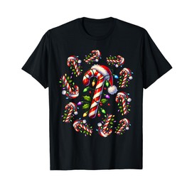 Red and White Candy Cane Santa Christmas Funny Xmas Lights T-Shirt