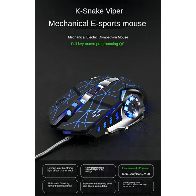 Mouse Gamer K-Snake Q5 con 6 Botones, 3200 dpi y