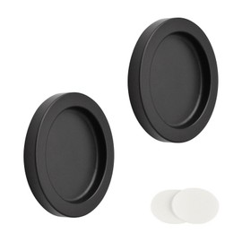 MOROBOR Round Self-Stick Sliding Door Handle, 2 Pack Closet Door Finger Pull Aluminum Alloy Invisible Door Handle for Sliding Barn Drawer Cupboard Wardrobe (Black)
