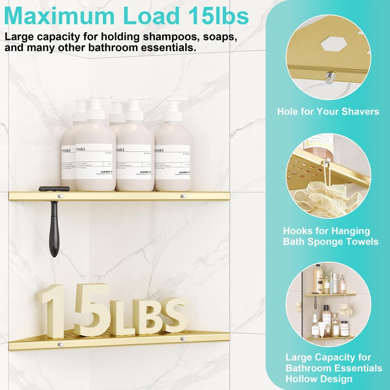 Qeke 10" Bathroom Corner Shelf, 2 Pack Recessed Shower Shelf