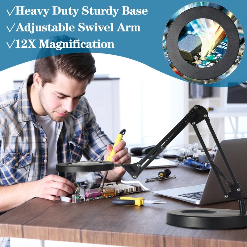 HITTI 【Upgraded】 12X LED Magnifying Lamp, 1,800 Lumens Stepless Dimmable,