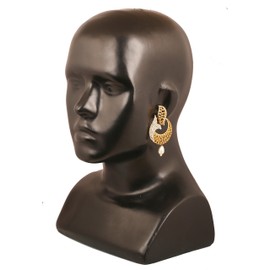 Touchstone Indian Bollywood curved fish Austrian crystals jewelry earrings in antique gold tone for women