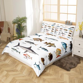 Bass Fish Bedding Sets Queen Size Boys Teens Kids Ocean Theme Bedspread Cover,Big Pike Fish Duvet Cover Sea Animal Print Bedding Sets Bass Big Fish Decor Comforter Cover for Adult Youth Girls Men