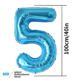 Geburtstag zahlen luftballon 5 jahre | Folienballon Kindergeburtstag Deko 5 XXL Blau-Riesen Folienballon in 40" - 101cm Geburtstagsdeko - Ballon Zahl Deko zum Geburtstag - fliegt mit Helium