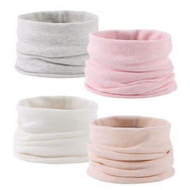 Zsedrut Baby Girls Scarf Toddler Boys Soft Neck Warmer Autumn Winter Infant Cotton Round Scarves (1-6Y, White+Pink+Gray+Beige)