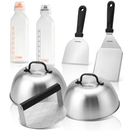 Onlyfire 7PCS Griddle Accessories Kit for Cooking Indoor or Outdoor, Multifunctional Grill Utensil for Blackstone Including Melting Dome, Grill BBQ Spatulas, Chopper/Scraper, Liquid Dispensers, Grill Press Great