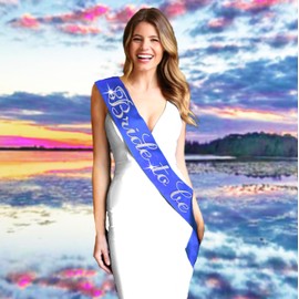 Bride Sash Blue - Real Crystal Rhinestones Bride to Be Flirty Royal Blue Bridal Grade Satin Sash - Something Blue Bridal Shower Outfit - Classic Royal Blue Sash(Flrty B2B)