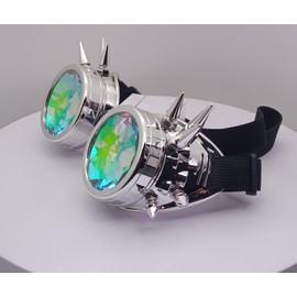 RuiJinGen Kaleidoscope Steampunk Goggles Rave Glasses Rainbow Prism Diffraction EDM Psychedelic Lenses (A14 Silver)