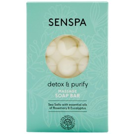 SenSpa Detox & Purify Massage Soap Bar – Natural Muscle Relief – Skin Smoothing – Sea Salt Exfoliation – Circulation Boost/Dual Sided Vegan Soap with Rosemary & Eucalyptus – 200g