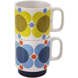 Orla Kiely Set of 2 Stacking Mugs Atomic Flower Sky & Sunflower Gift Boxed