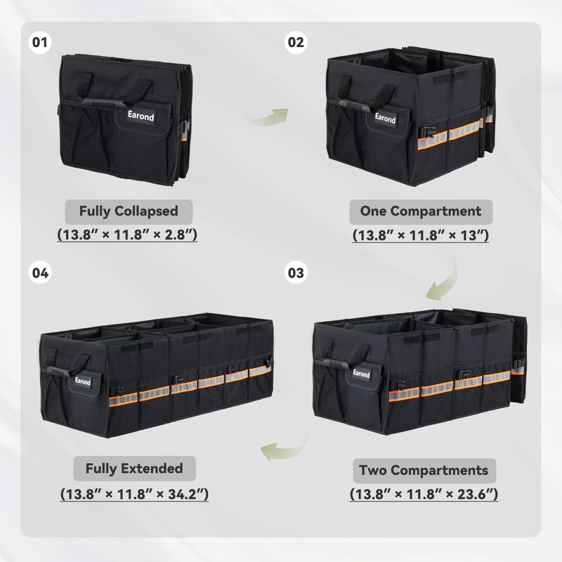 EAROND Car Trunk Organizer with Lid,Collapsible Car Storage Organizer with