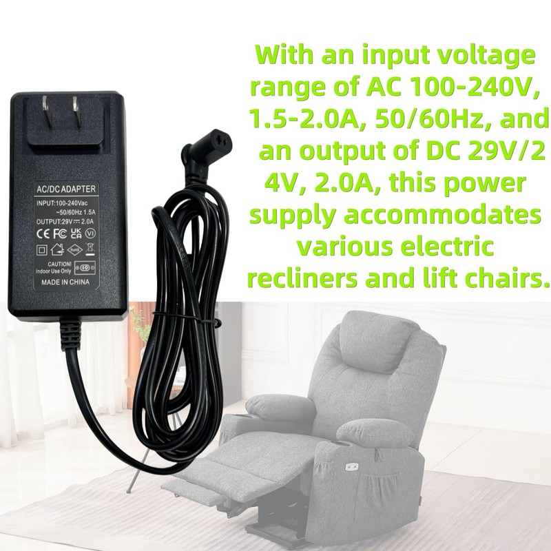 29V2A wall mounted plug-in recliner power supply, universal power supply