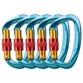 Locking Carabiner - 25kN 5600lb Climbing Carabiner Screw Gate D Shape Carabiner Blue (Pack of 3)