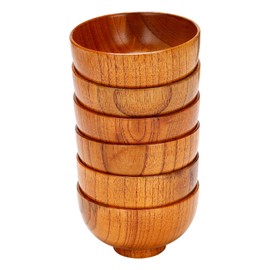 XIAOJUN 6 Pcs Wood Bowls Serving for Rice, Soup, Dip, Coffee, Tea, Decoration Wooden Salad Bowl Kitchen Cutlery Set