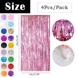 Pink Foil Fringe Tinsel Backdrop,4pcs 3.2 x 6.5ft Pink Foil Curtain Decoration,Pink Metallic Tinsel Foil Fringe Curtain for Mermaid Birthday Baby Shower Mama Mia Bachelorette Pink Princess Party