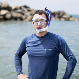 Tilos Morphi Mask with Orion Dry Snorkel and Getaway OH Fins Package (Black/White, S/M)