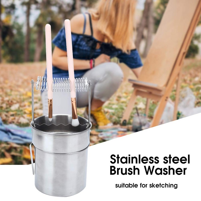 Artist Brush Washer Bucket Double Layer Filtration Basin Portable Stainless