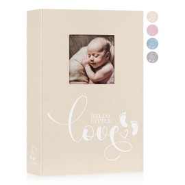 Lanpn Baby Photo Album 4x6 300 Pockets, Linen Hardcover Newborn Memory Book with Memo Writing Area, Bebe Photobook, Slip-in Picture Book, Ultrasound Album Keepsake Gifts for Girl Baby Shower Beige