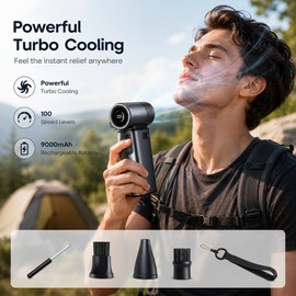 Powerful Handheld Turbo Fan for Outdoor Cooling – Rechargeable 100-Speed Portable Fan for Travel Camping