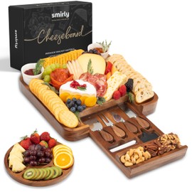 SMIRLY Charcuterie Boards Set, Large Cheese Board Set, Natural Walnut Wood Charcuterie Tray with Accessories - Housewarming Gifts New Home, Wedding & Bridal Shower Gifts for Women, Couples