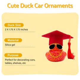wonuu 2025 Colorful Car Ducks, Rubber Duck Car Dashboard Decorations Ornament Ducky with Graduation Hat, Glasses, Necklace, for Doctor, Master, Bachelor, Glitter Red
