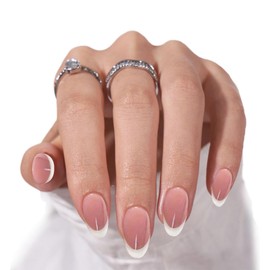 French Tip Press On Nails Almond- Miloilo Press On Nails Short, Fake Nails with Nail Glue, Fit Perfectly & Natural Reusable Stick on Nails Soft Gel in 12 Sizes - 24 Fake Nail Kit, White French