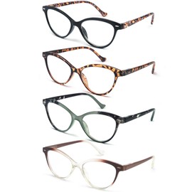 HEEYYOK Women Reading Glasses 4-Pack,Cateye Readers Glasses Small Face Comfort Spring Hinge (3.75, 4 Mix Color)