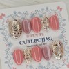 Pink Sparkle Handmade Nail Tips - Oval S / 핑크